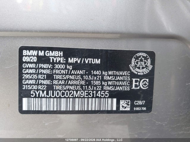 12708897 :رقم المزاد ، 5YMJU0C02M9E31455 vin ، 2021 Bmw X5 M Competition مزاد بيع
