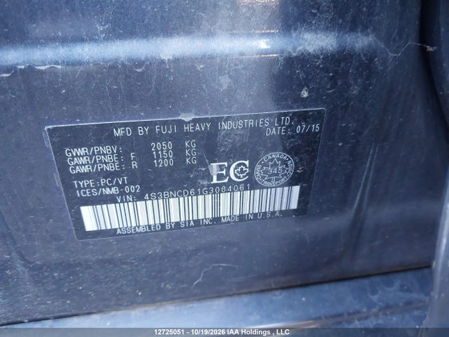 Aukcja sprzedaży 2016 Subaru Legacy 2.5i Premium, vin: 4S3BNCD61G3004061, numer aukcji: 12725051