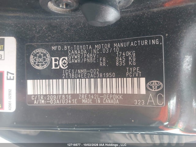 Продаж на аукціоні авто 2010 Toyota Corolla Ce, vin: 2T1BU4EE2AC381950, номер лоту: 12718577
