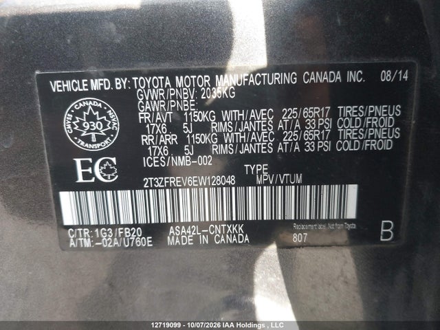 Toyota RAV4 LE 2014 2T3ZFREV6EW128048 Image 19