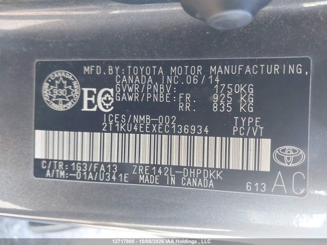 2014 Toyota Matrix მანქანა იყიდება აუქციონზე, vin: 2T1KU4EEXEC136934, აუქციონის ნომერი: 12717805