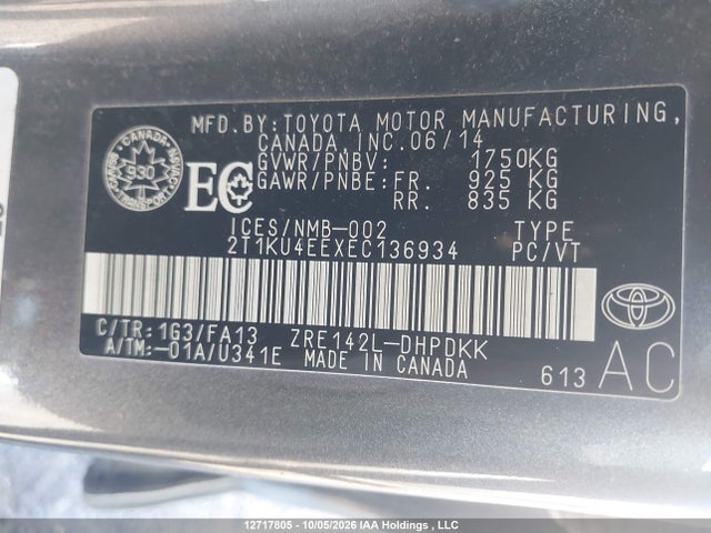 2014 Toyota Matrix მანქანა იყიდება აუქციონზე, vin: 2T1KU4EEXEC136934, აუქციონის ნომერი: 12717805