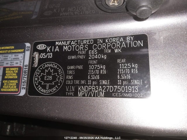 12712240 :رقم المزاد ، KNDPB3A27D7501913 vin ، 2013 Kia Sportage Lx مزاد بيع