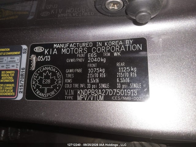 12712240 :رقم المزاد ، KNDPB3A27D7501913 vin ، 2013 Kia Sportage Lx مزاد بيع