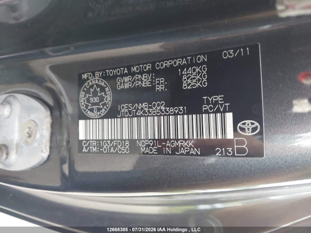 12668385 :رقم المزاد ، JTDJT4K33B5338931 vin ، 2011 Toyota Yaris Ce مزاد بيع