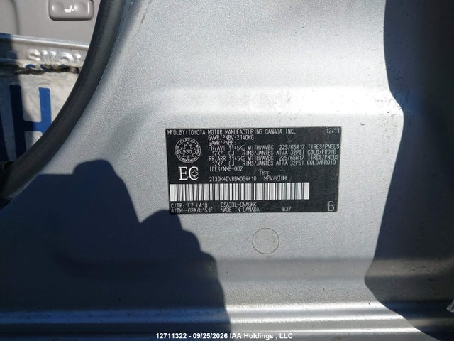 12711322 :رقم المزاد ، 2T3DK4DV8BW064410 vin ، 2011 Toyota Rav4 Limited V6 مزاد بيع