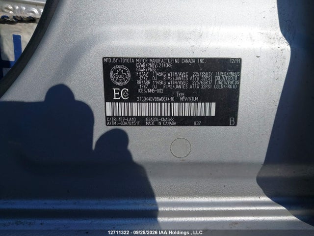 12711322 :رقم المزاد ، 2T3DK4DV8BW064410 vin ، 2011 Toyota Rav4 Limited V6 مزاد بيع