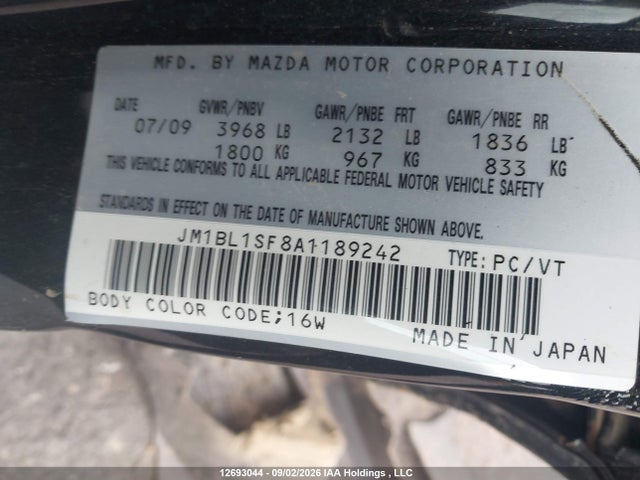 12693044 :رقم المزاد ، JM1BL1SF8A1189242 vin ، 2010 Mazda Mazda3 Gs/gx مزاد بيع