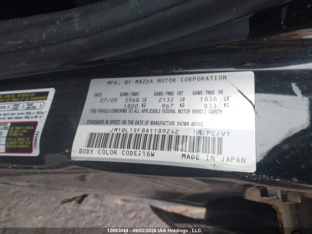 12693044 :رقم المزاد ، JM1BL1SF8A1189242 vin ، 2010 Mazda Mazda3 Gs/gx مزاد بيع