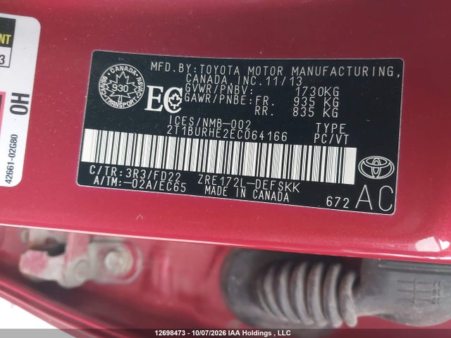 Продаж на аукціоні авто 2014 Toyota Corolla S, vin: 2T1BURHE2EC064166, номер лоту: 12698473