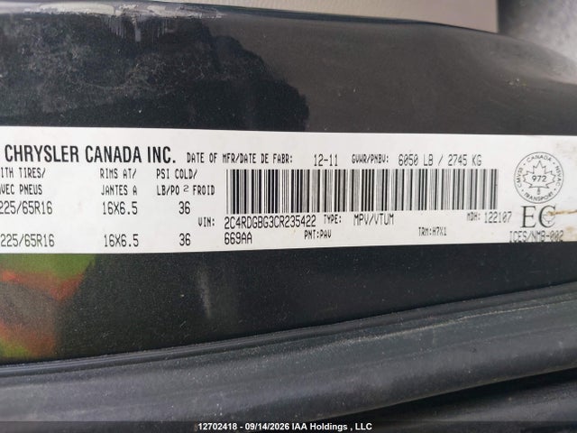 Auction sale of the 2012 Dodge Grand Caravan Se/sxt, vin: 2C4RDGBG3CR235422, lot number: 12702418