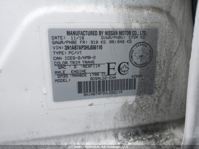 Продаж на аукціоні авто 2017 Nissan Sentra 1.8 S/1.8 Sl/1.8 Sv, vin: 3N1AB7AP3HL656116, номер лоту: 12720691
