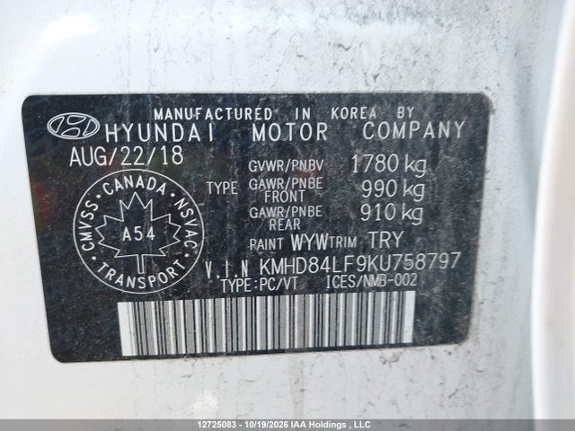 KMHD84LF9KU758797 Hyundai Elantra Sel/value/limited
