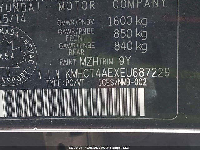 Продажа на аукционе авто 2014 Hyundai Accent Gls/gs, vin: KMHCT4AEXEU687229, номер лота: 12725197
