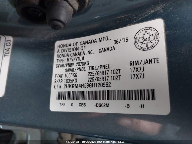 Honda CR-V EX 2016 2HKRM4H59GH120962 Image 9