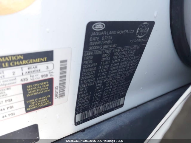 12725233 :رقم المزاد ، SALWR2KFXGA631123 vin ، 2016 Land Rover Range Rover Sport مزاد بيع