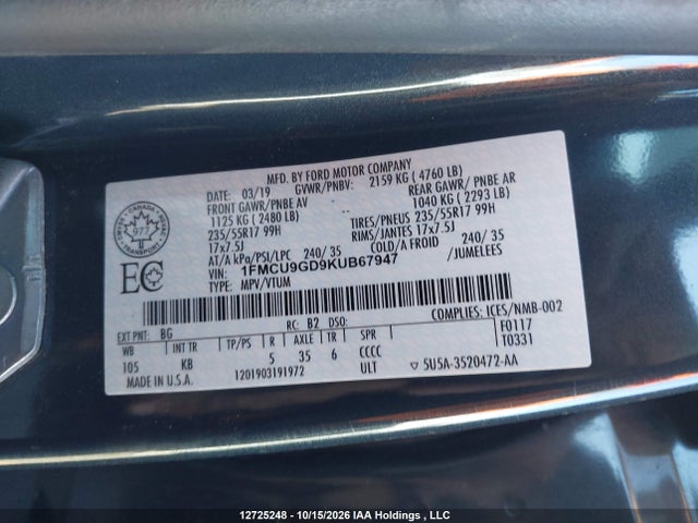 Ford ESCAPE SE 2019 1FMCU9GD9KUB67947 Image 19