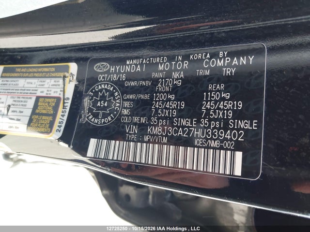 KM8J3CA27HU339402 Hyundai TUCSON SE