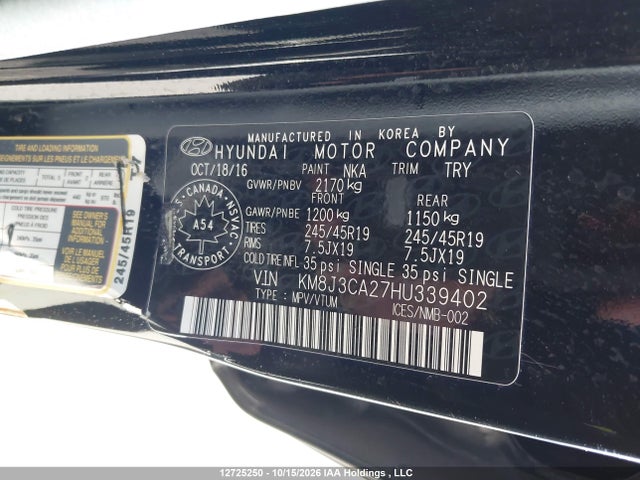 KM8J3CA27HU339402 Hyundai TUCSON SE