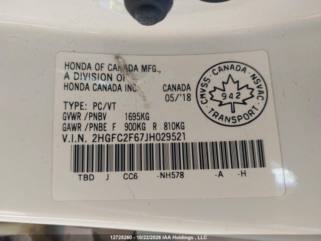 Продажа на аукционе авто 2018 Honda Civic Se, vin: 2HGFC2F67JH029521, номер лота: 12725260