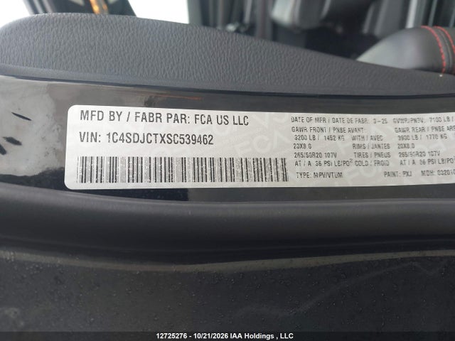 12725276 :رقم المزاد ، 1C4SDJCTXSC539462 vin ، 2025 Dodge Durango R/t مزاد بيع