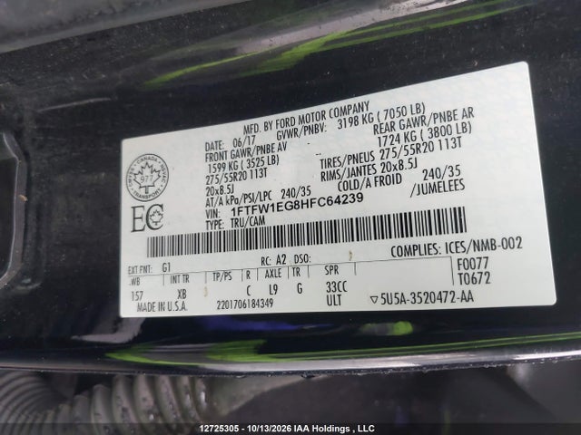 Ford F-150 2017 1FTFW1EG8HFC64239 Image 9