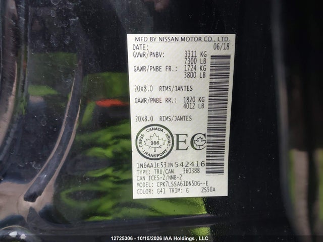 1N6AA1E53JN542416 Nissan Titan Sv/sl/pro-4x/plat Res