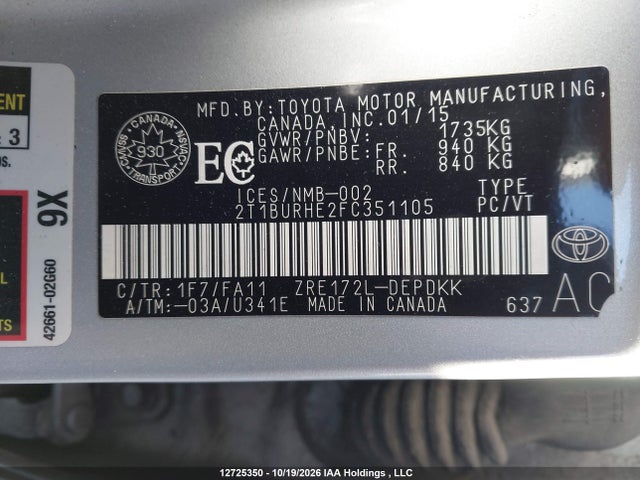 Toyota Corolla 2015 2T1BURHE2FC351105 Image 17