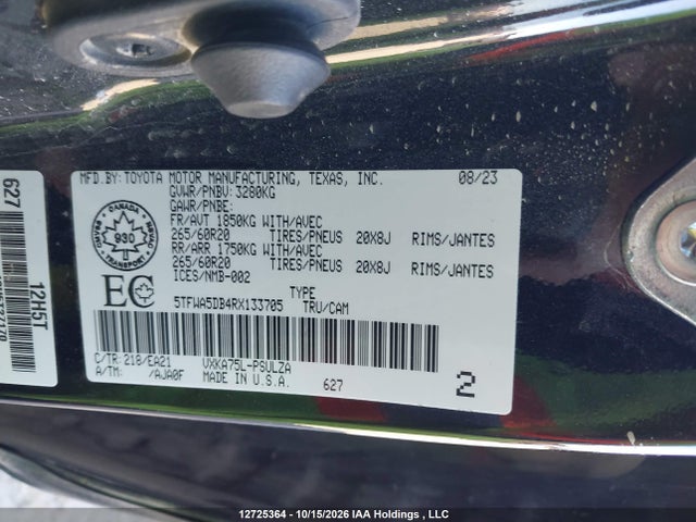 Aukcja sprzedaży 2024 Toyota Tundra Crewmax Limited/crewmax Platinum/crewmax 1794, vin: 5TFWA5DB4RX133705, numer aukcji: 12725364