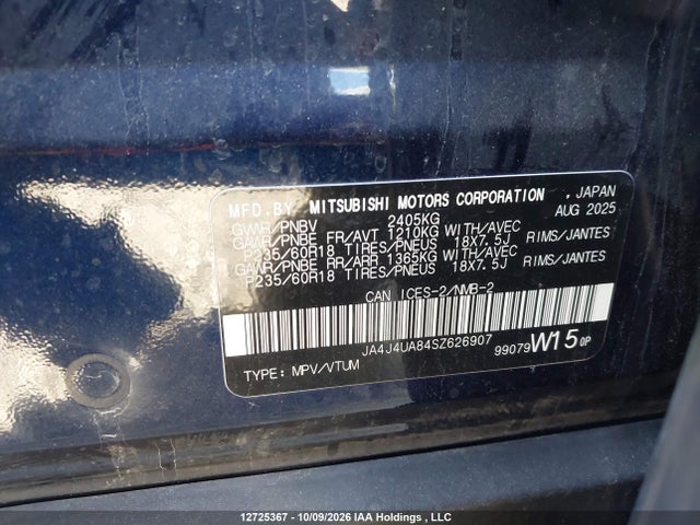 Aukcja sprzedaży 2025 Mitsubishi Outlander Es, vin: JA4J4UA84SZ626907, numer aukcji: 12725367