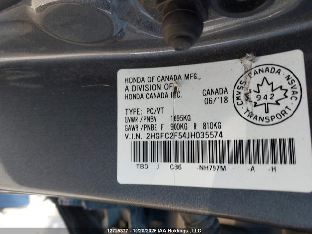 Honda Civic Lx 2018 2HGFC2F54JH035574 Image 9