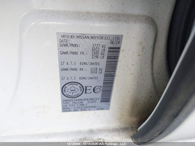 1N6ED1FK4RN669037 Nissan Frontier Hardbody Edition/sl/sv