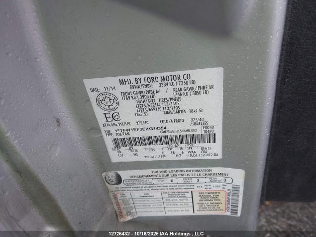 1FTFW1EF3EKG14354 Ford F150 Supercrew