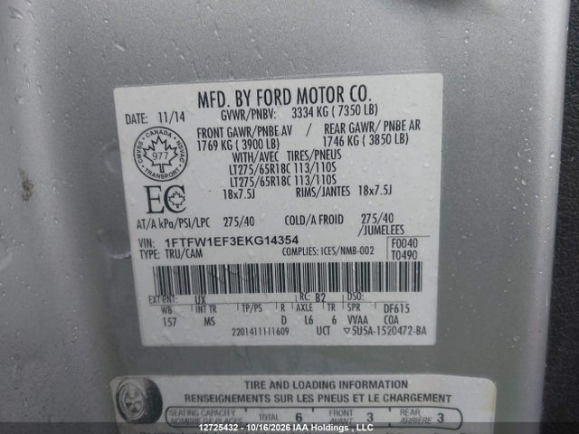 1FTFW1EF3EKG14354 Ford F150 Supercrew