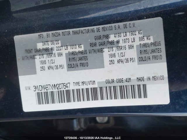 Продажа на аукционе авто 2021 Mazda Cx-30 Gx, vin: 3MVDMAB7XMM207647, номер лота: 12725436