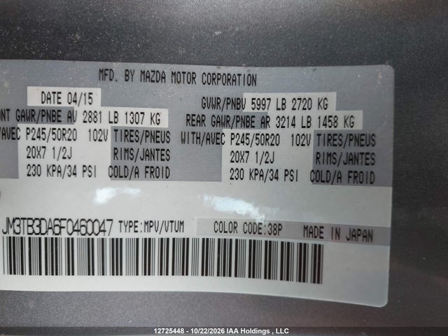 Mazda Cx-9 Grand Touring 2015 JM3TB3DA6F0460047 Image 9