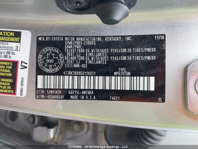 4T3BK3BB8GU126051 Toyota Venza Base V6