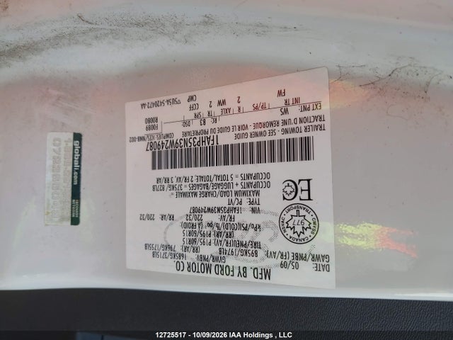 Продажа на аукционе авто 2009 Ford Focus, vin: 1FAHP35N39W249087, номер лота: 12725517
