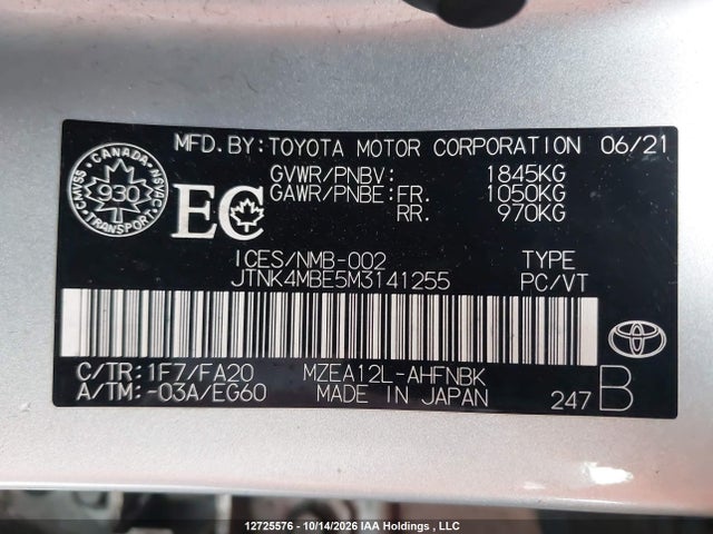 JTNK4MBE5M3141255 Toyota Corolla Se/xse