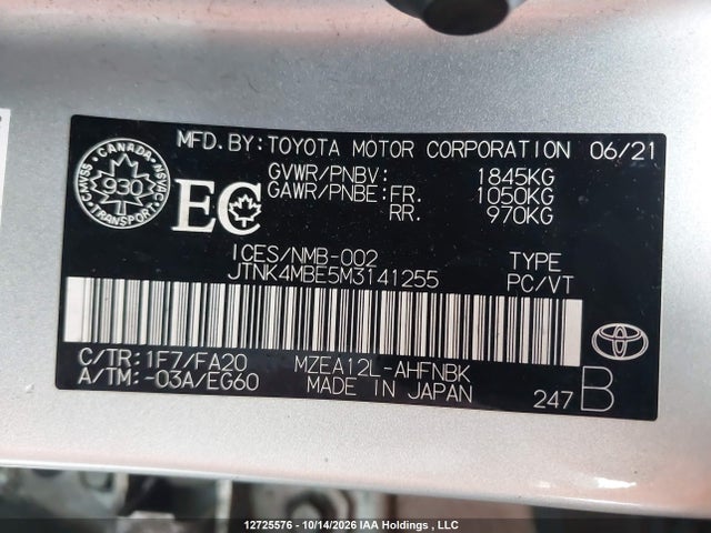 JTNK4MBE5M3141255 Toyota Corolla Se/xse