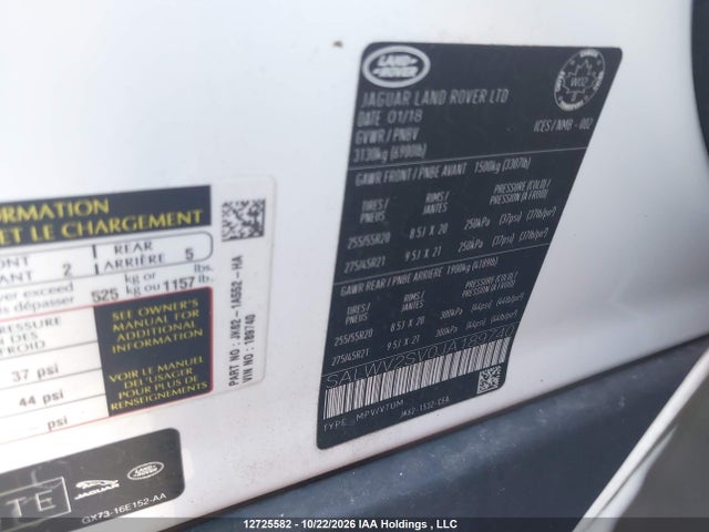Aukcja sprzedaży 2018 Land Rover Range Rover Sport Hse Dynamic, vin: SALWV2SV0JA189740, numer aukcji: 12725582