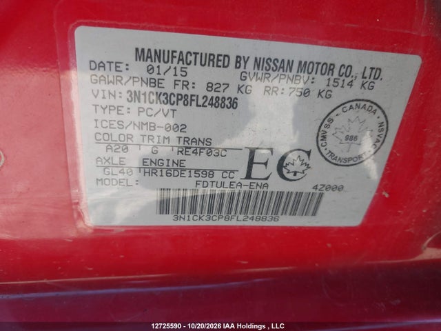 3N1CK3CP8FL248836 Nissan Micra S/sr/sv