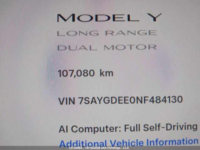 Tesla Model Y 2022 7SAYGDEE0NF484130 Image 14