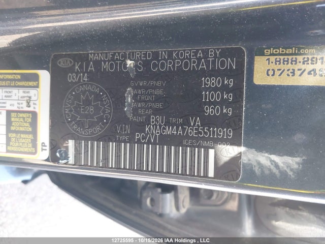12725595 :رقم المزاد ، KNAGM4A76E5511919 vin ، 2014 Kia Optima Lx مزاد بيع