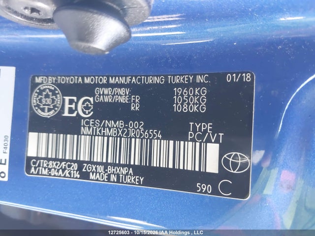2018 Toyota C-hr Xle მანქანა იყიდება აუქციონზე, vin: NMTKHMBX2JR056554, აუქციონის ნომერი: 12725603