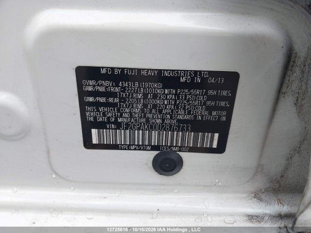 Продажа на аукционе авто 2013 Subaru Xv Crosstrek, vin: JF2GPAKC0D2876733, номер лота: 12725616