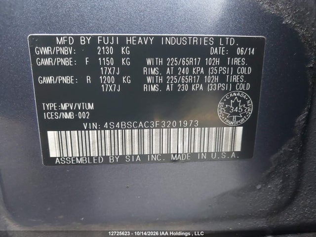 Subaru Outback 2.5i 2015 4S4BSCAC3F3201973 Image 9