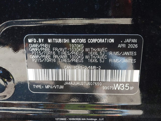Продаж на аукціоні авто 2026 Mitsubishi Rvr Es Awc, vin: JA4AJUAU2TU607650, номер лоту: 12725652