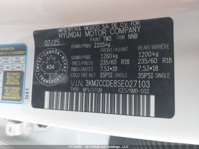 3KMJCCDE8SE027103 Hyundai TUCSON SEL