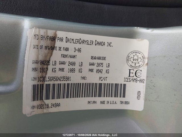 Продаж на аукціоні авто 2006 Chrysler Sebring Touring, vin: 1C3EL56R56N235901, номер лоту: 12722871